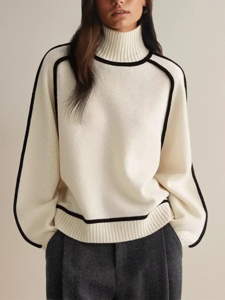 Women's Contrast Piped Turtleneck Sweater