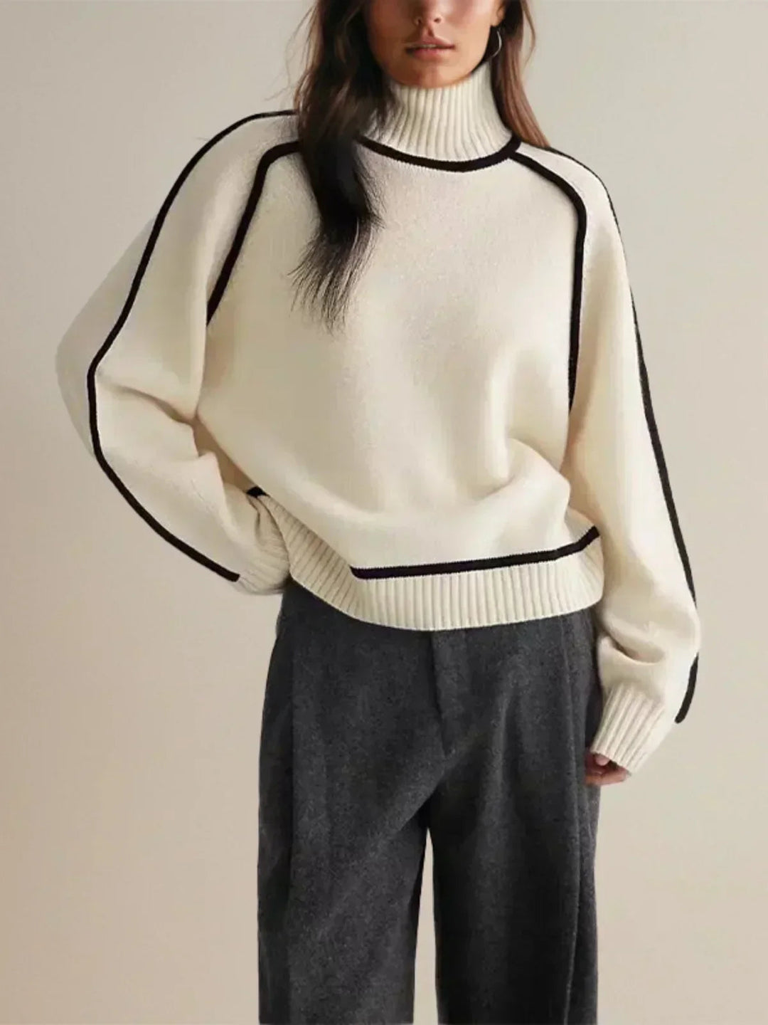 Women's Contrast Piped Turtleneck Sweater