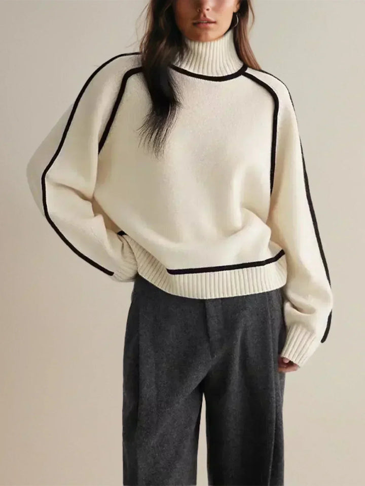 Women's Contrast Piped Turtleneck Sweater