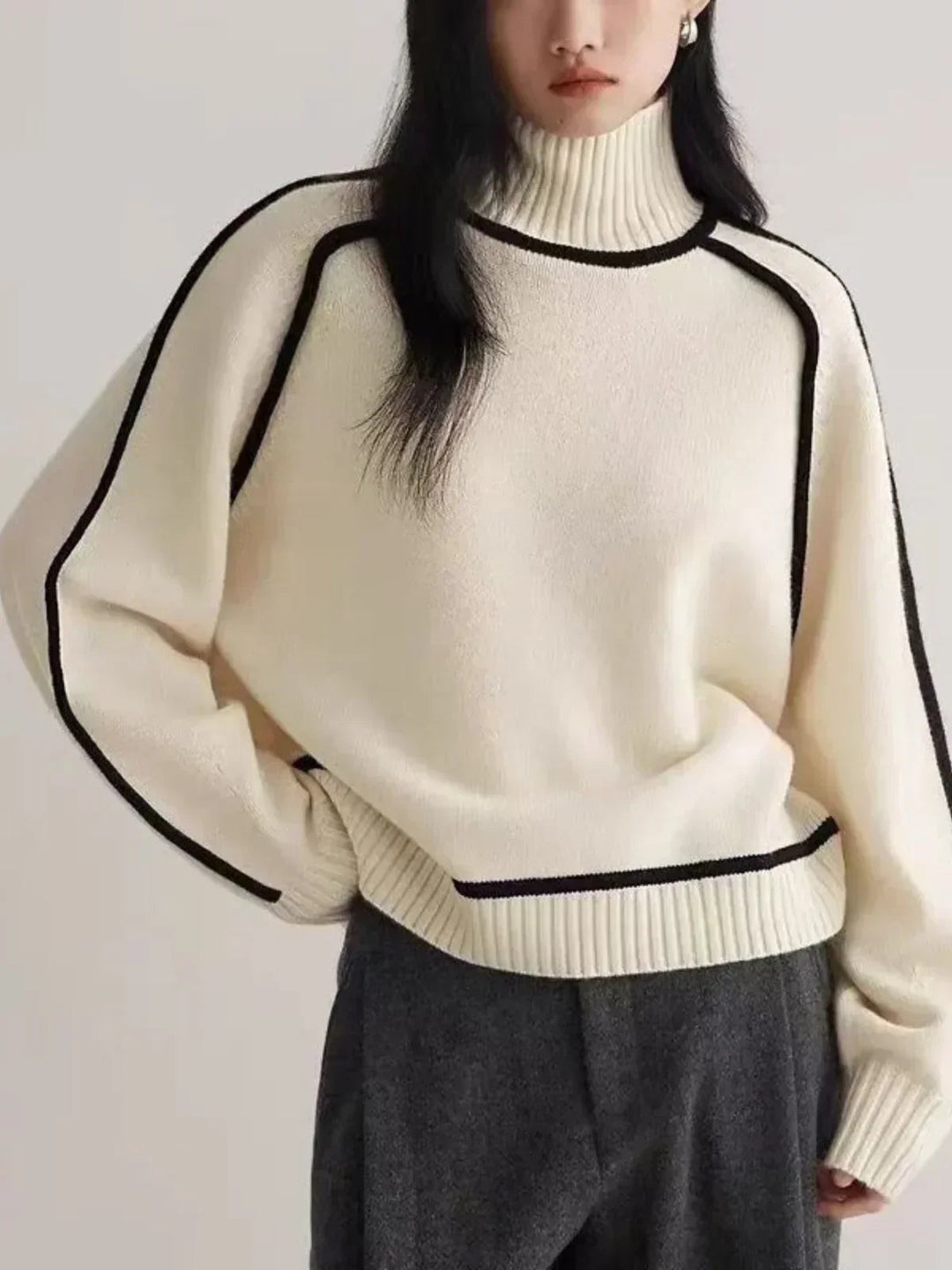 Women's Contrast Piped Turtleneck Sweater