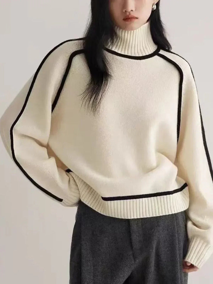Women's Contrast Piped Turtleneck Sweater