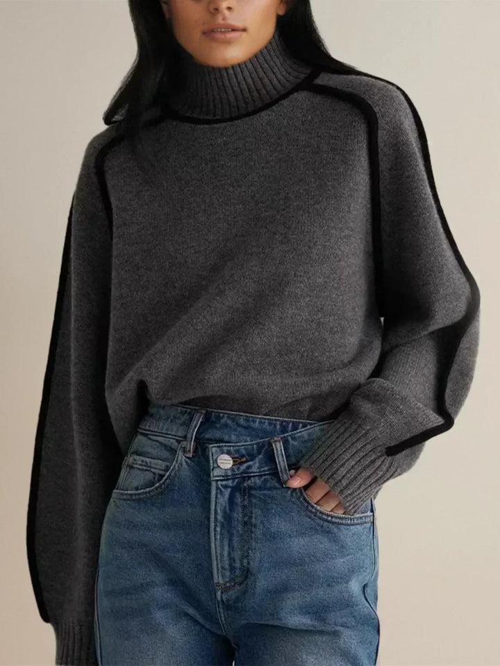 Women's Contrast Piped Turtleneck Sweater
