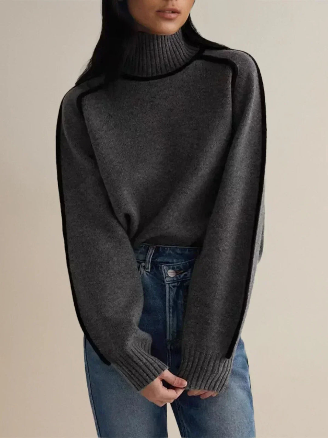 Women's Contrast Piped Turtleneck Sweater