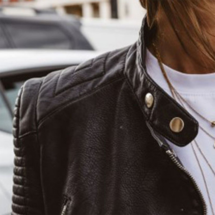 Women's Cropped Zip-Front Biker Jacket