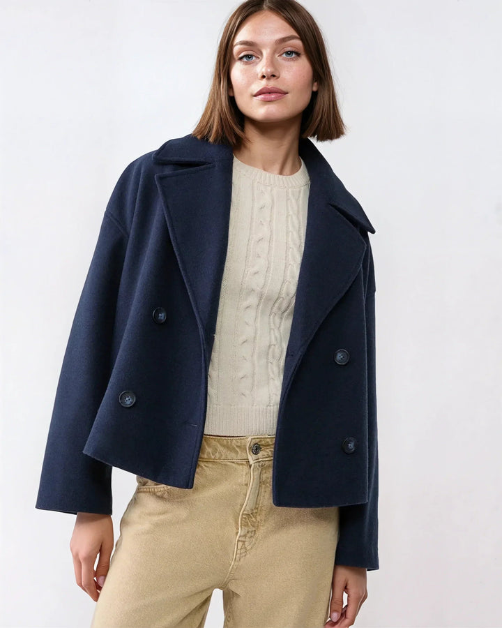 Women's Double-Breasted Cropped Wool Blend Coat