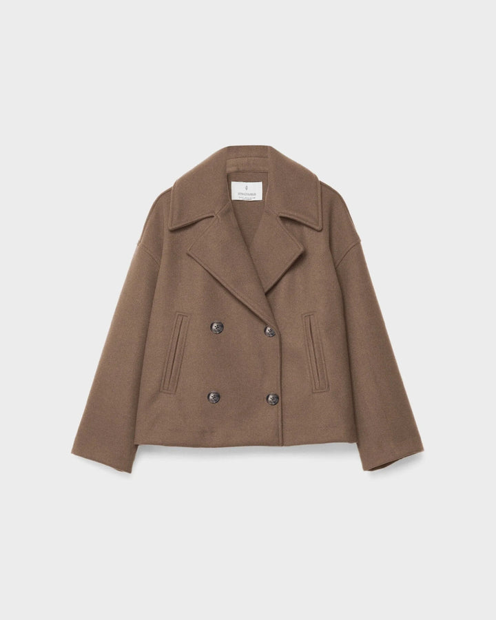 Women's Double-Breasted Cropped Wool Blend Coat