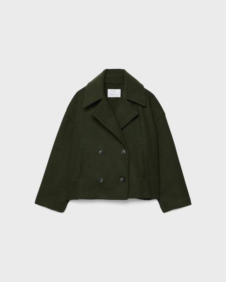 Women's Double-Breasted Cropped Wool Blend Coat