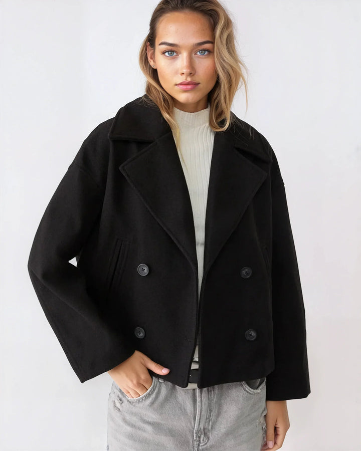 Women's Double-Breasted Cropped Wool Blend Coat