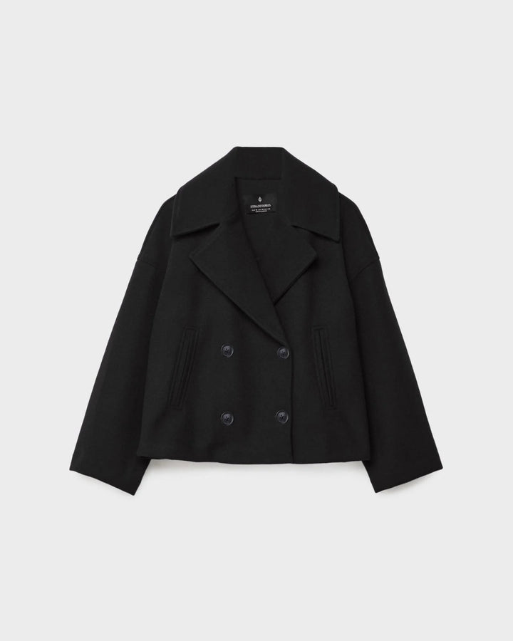 Women's Double-Breasted Cropped Wool Blend Coat