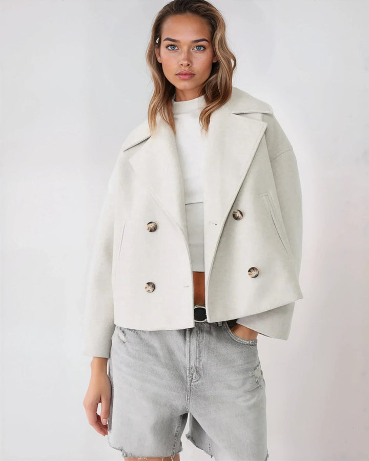 Women's Double-Breasted Cropped Wool Blend Coat