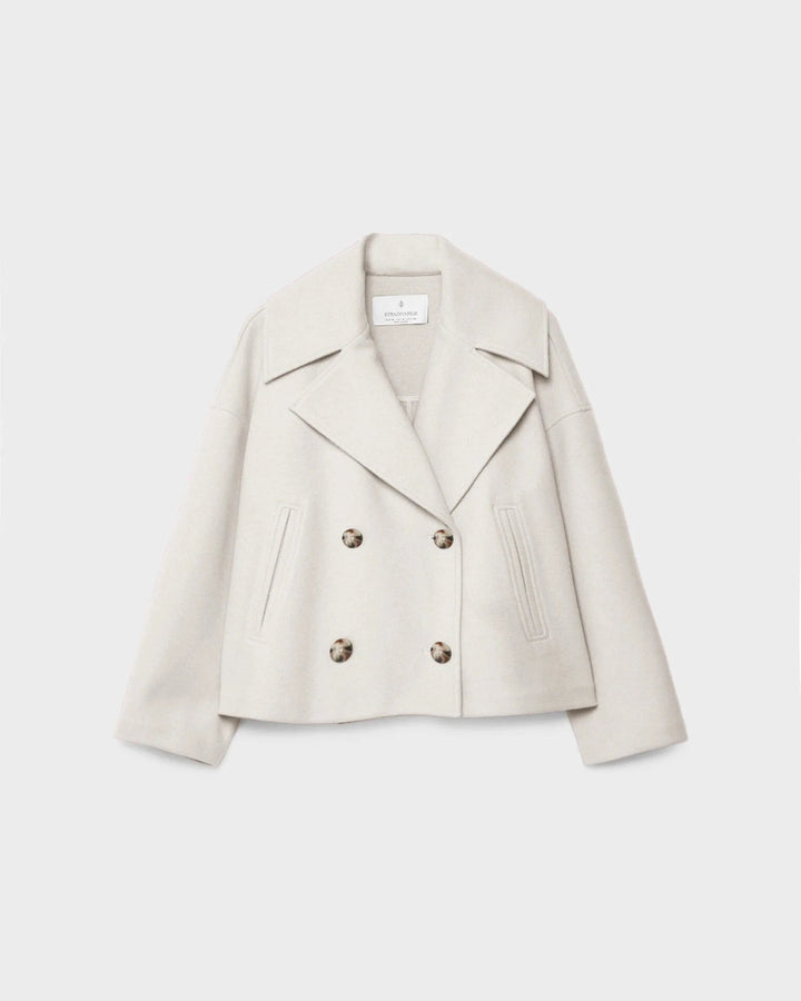 Women's Double-Breasted Cropped Wool Blend Coat