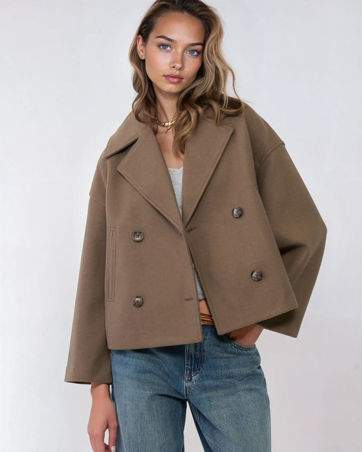 Women's Double-Breasted Cropped Wool Blend Coat