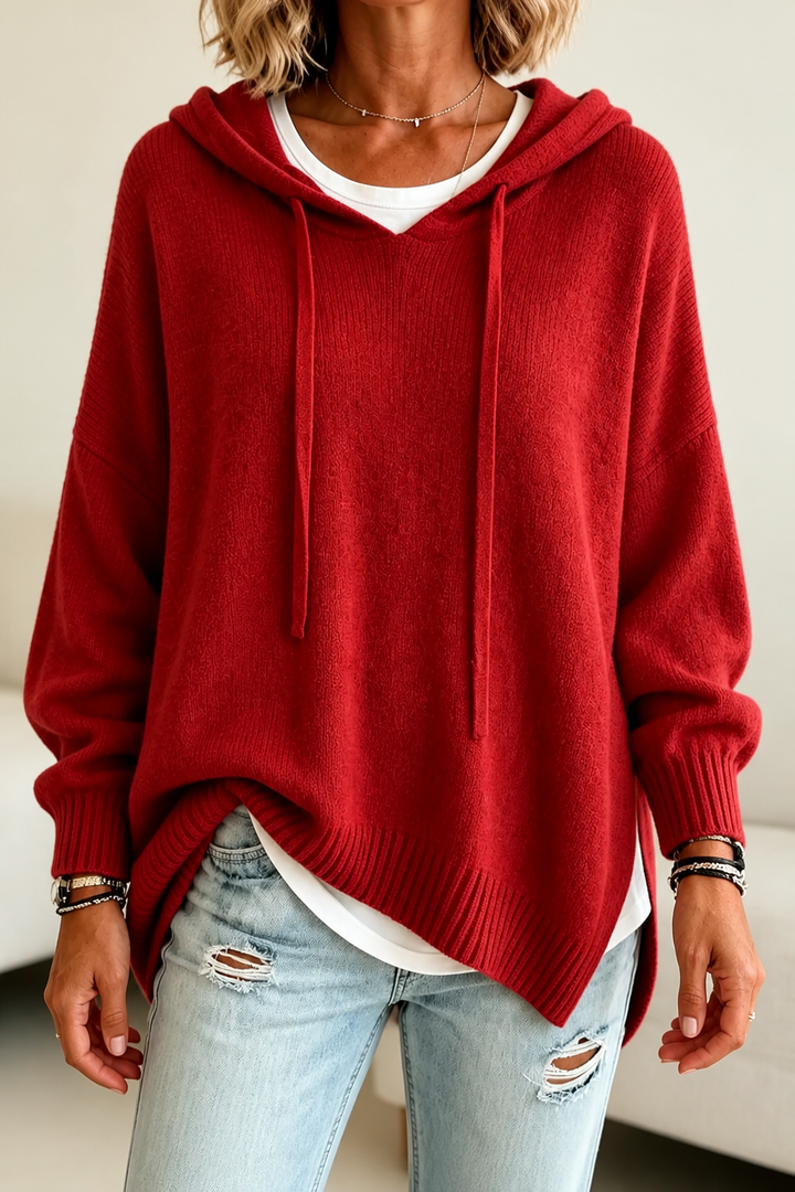 Women's Drawstring Hooded Relaxed Knit Sweater