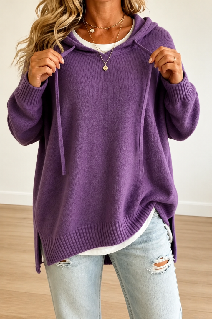 Women's Drawstring Hooded Relaxed Knit Sweater