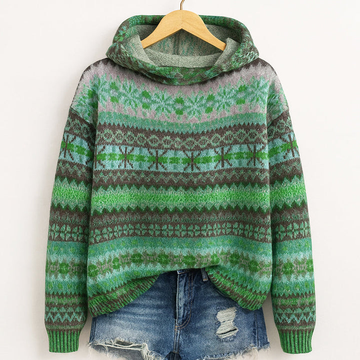 Women's Fair Isle Hooded Knit Sweater