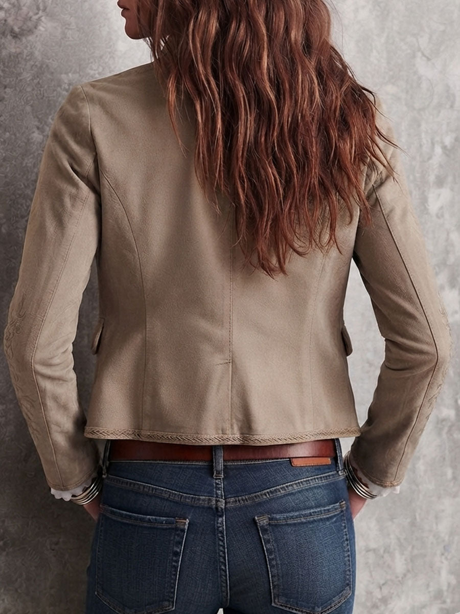 Women's Floral Embroidered Stand Collar Jacket