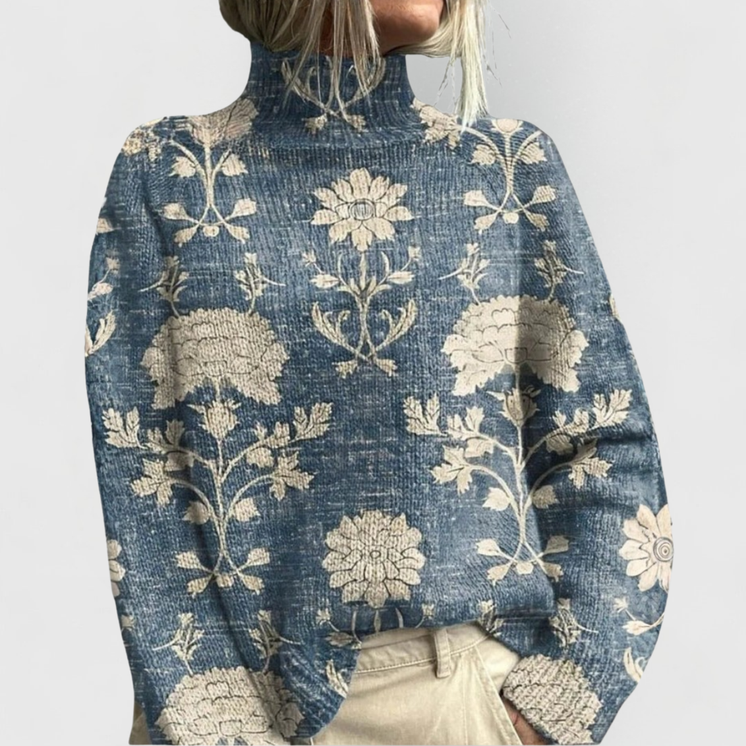 Women's Floral Print Turtleneck Knit Sweater