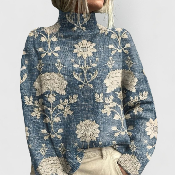 Women's Floral Print Turtleneck Knit Sweater
