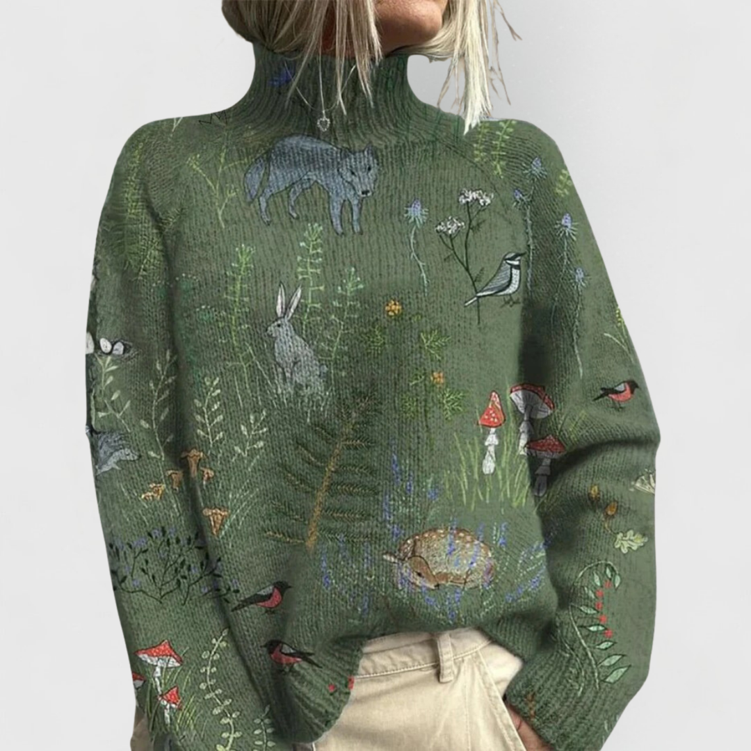 Women's Floral Print Turtleneck Knit Sweater