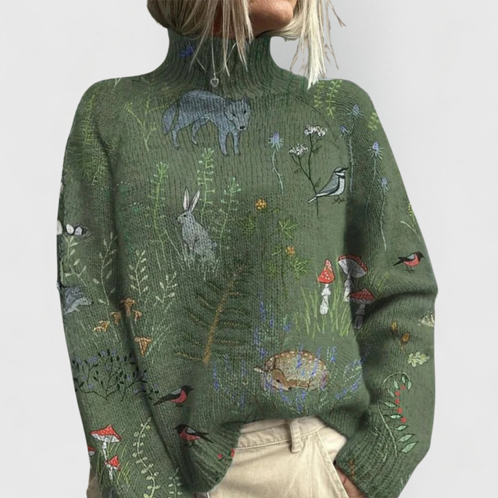 Women's Floral Print Turtleneck Knit Sweater