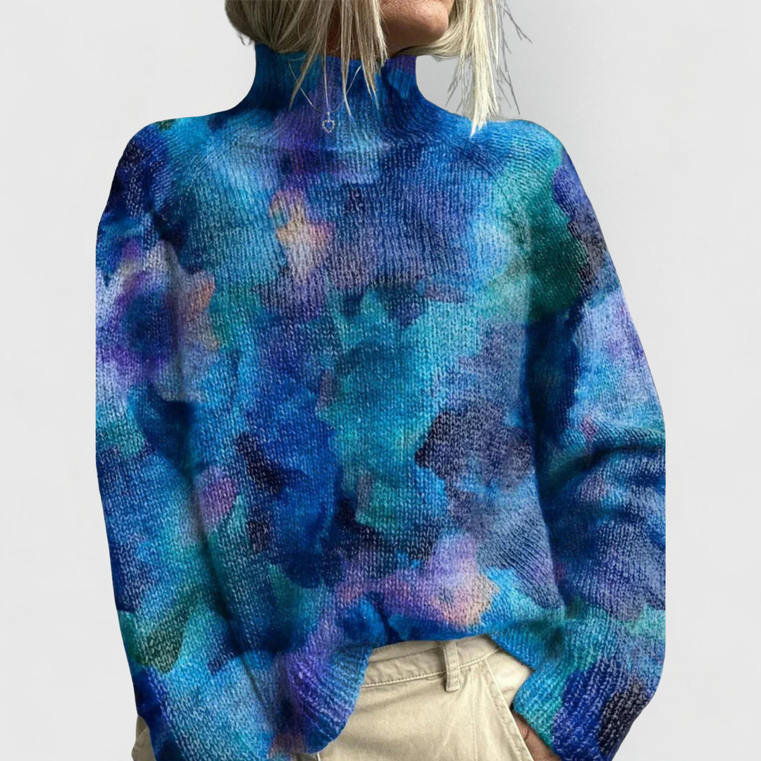 Women's Floral Print Turtleneck Knit Sweater