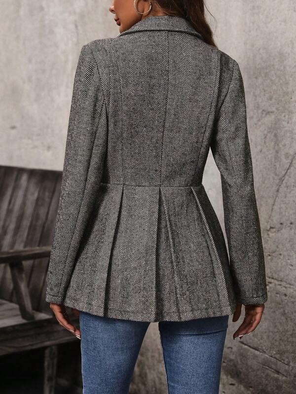 Women's Herringbone Peplum Button Blazer