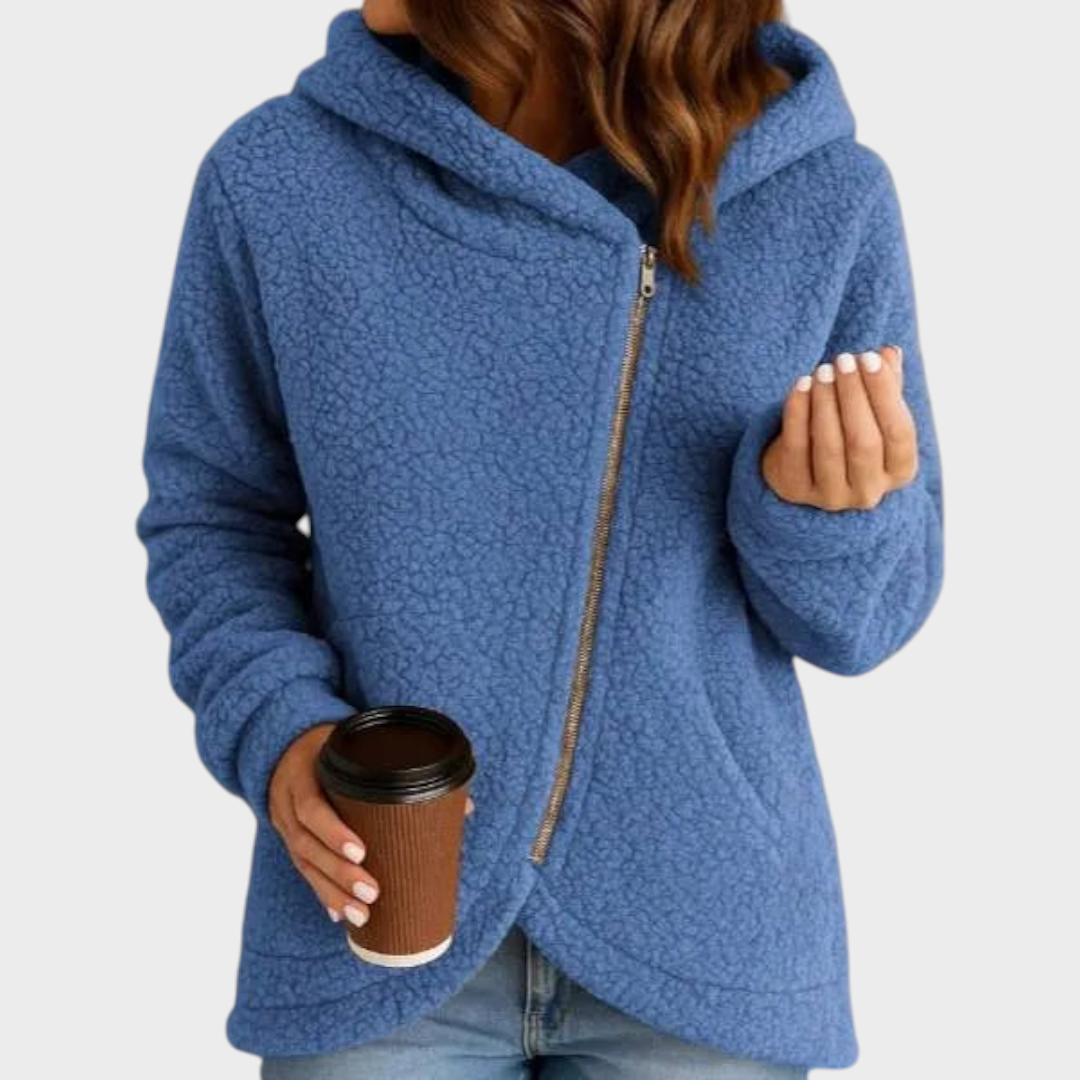 Women's Hooded Asymmetric Zip Sherpa Jacket