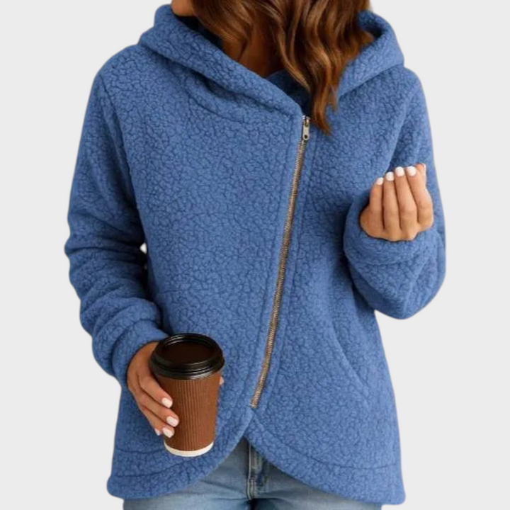 Women's Hooded Asymmetric Zip Sherpa Jacket