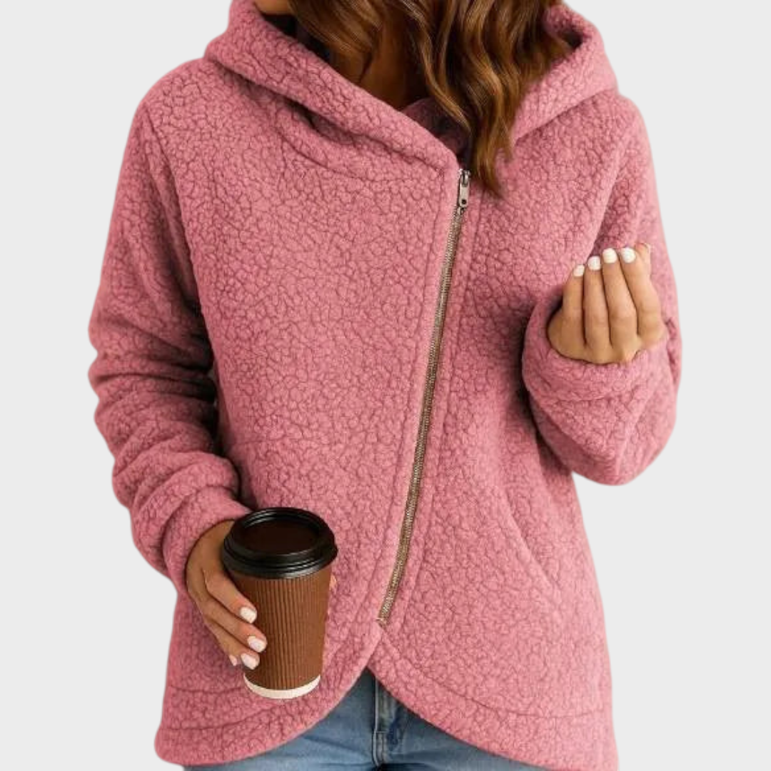 Women's Hooded Asymmetric Zip Sherpa Jacket