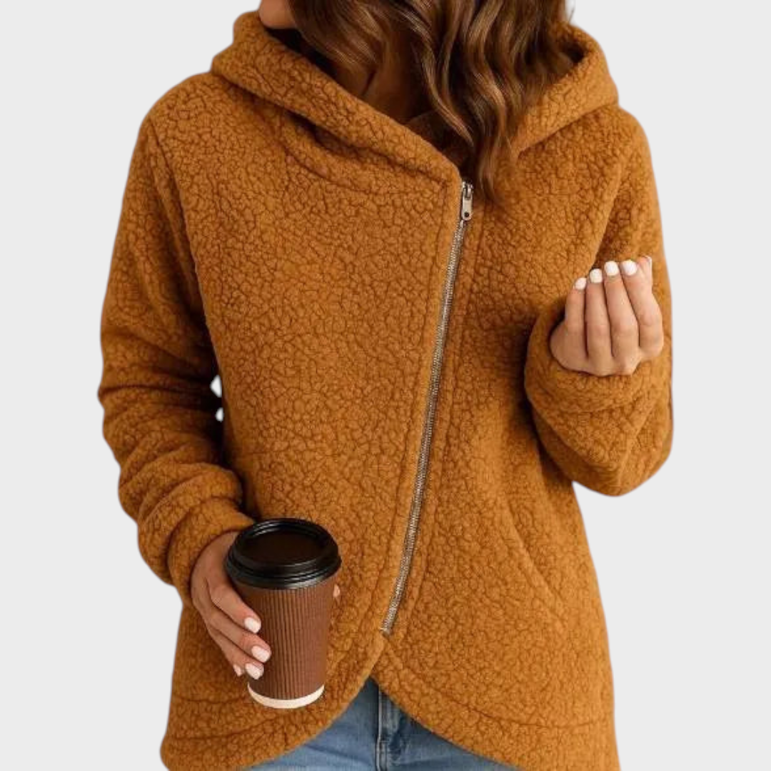 Women's Hooded Asymmetric Zip Sherpa Jacket