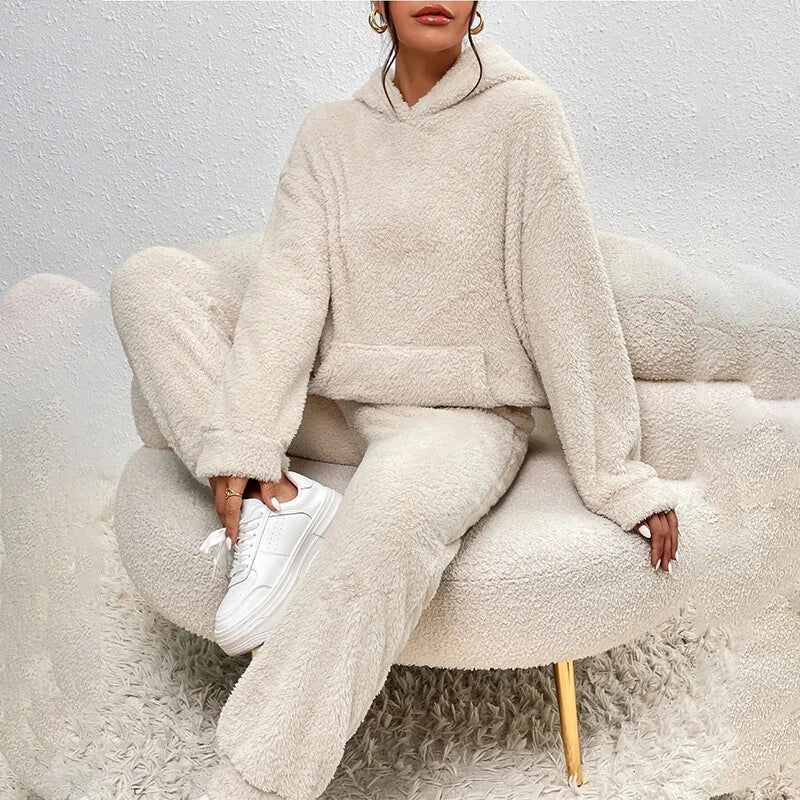 Women's Hooded Fleece Lounge Set With Wide Pants