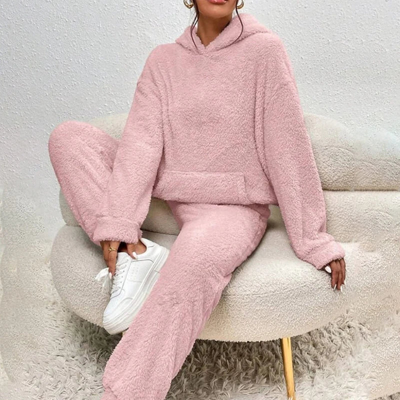 Women's Hooded Fleece Lounge Set With Wide Pants