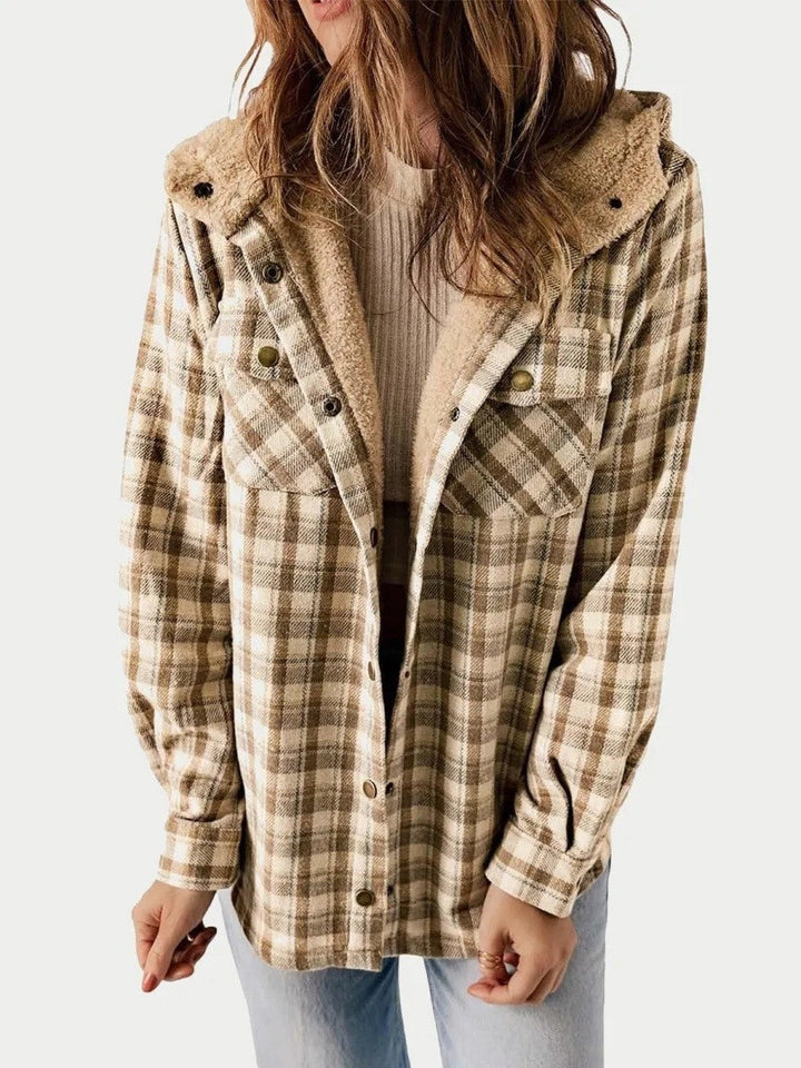 Women's Hooded Plaid Button-Down Jacket