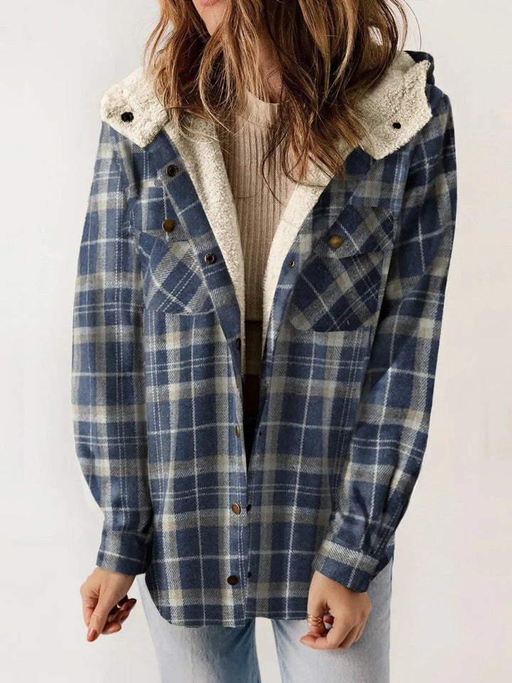 Women's Hooded Plaid Button-Down Jacket