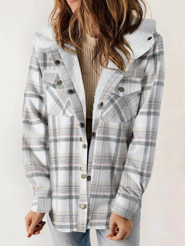 Women's Hooded Plaid Button-Down Jacket