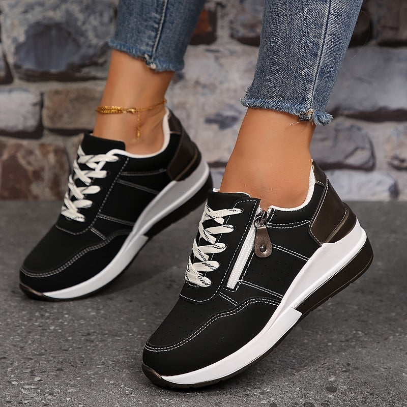 Women's Lace-Up Side Zip Wedge Sneakers