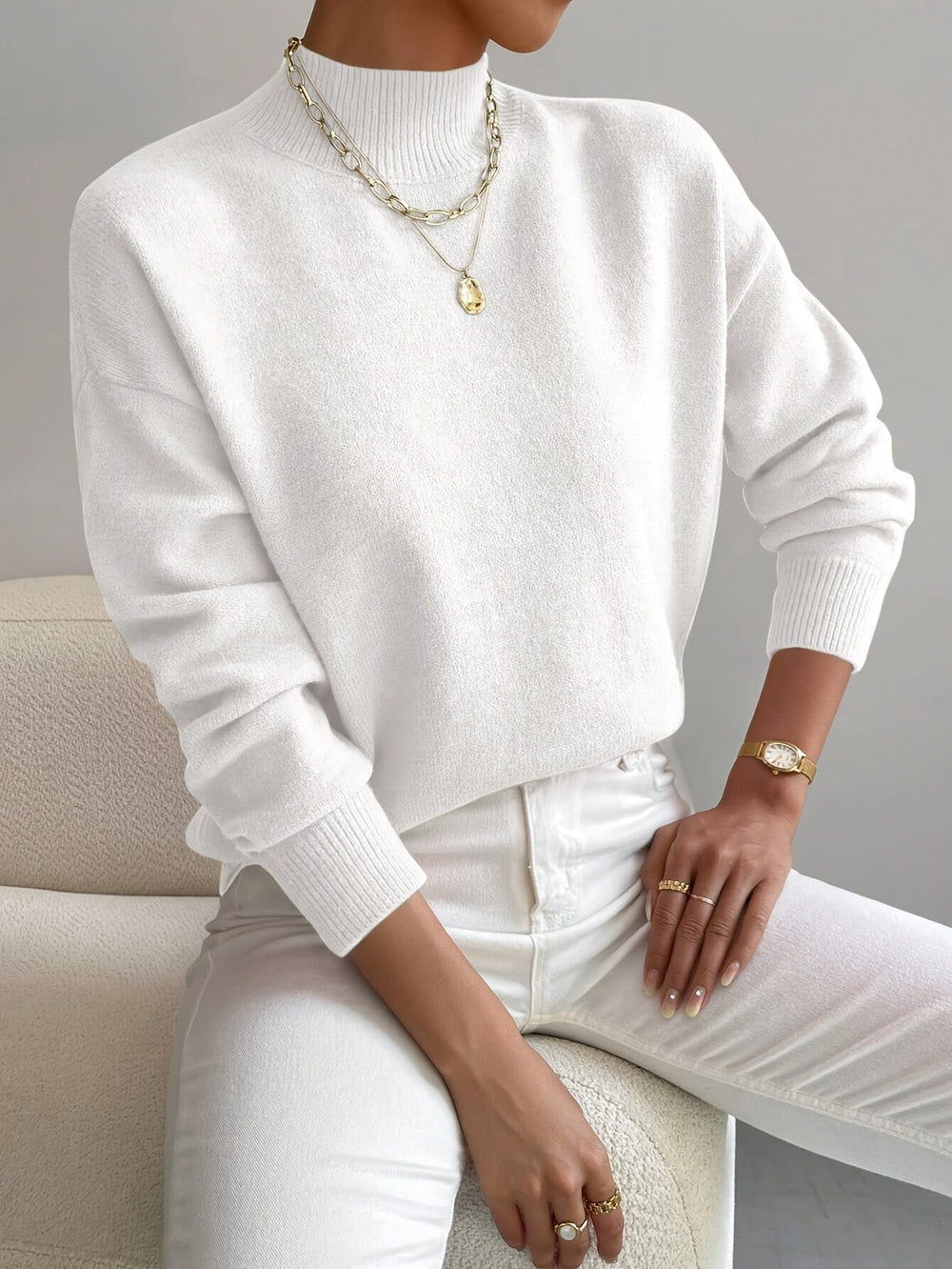 Women's Mock Neck Drop Shoulder Knit Sweater