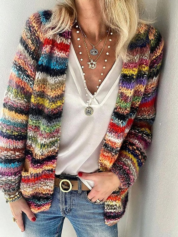 Women's Open Front Striped Knit Cardigan