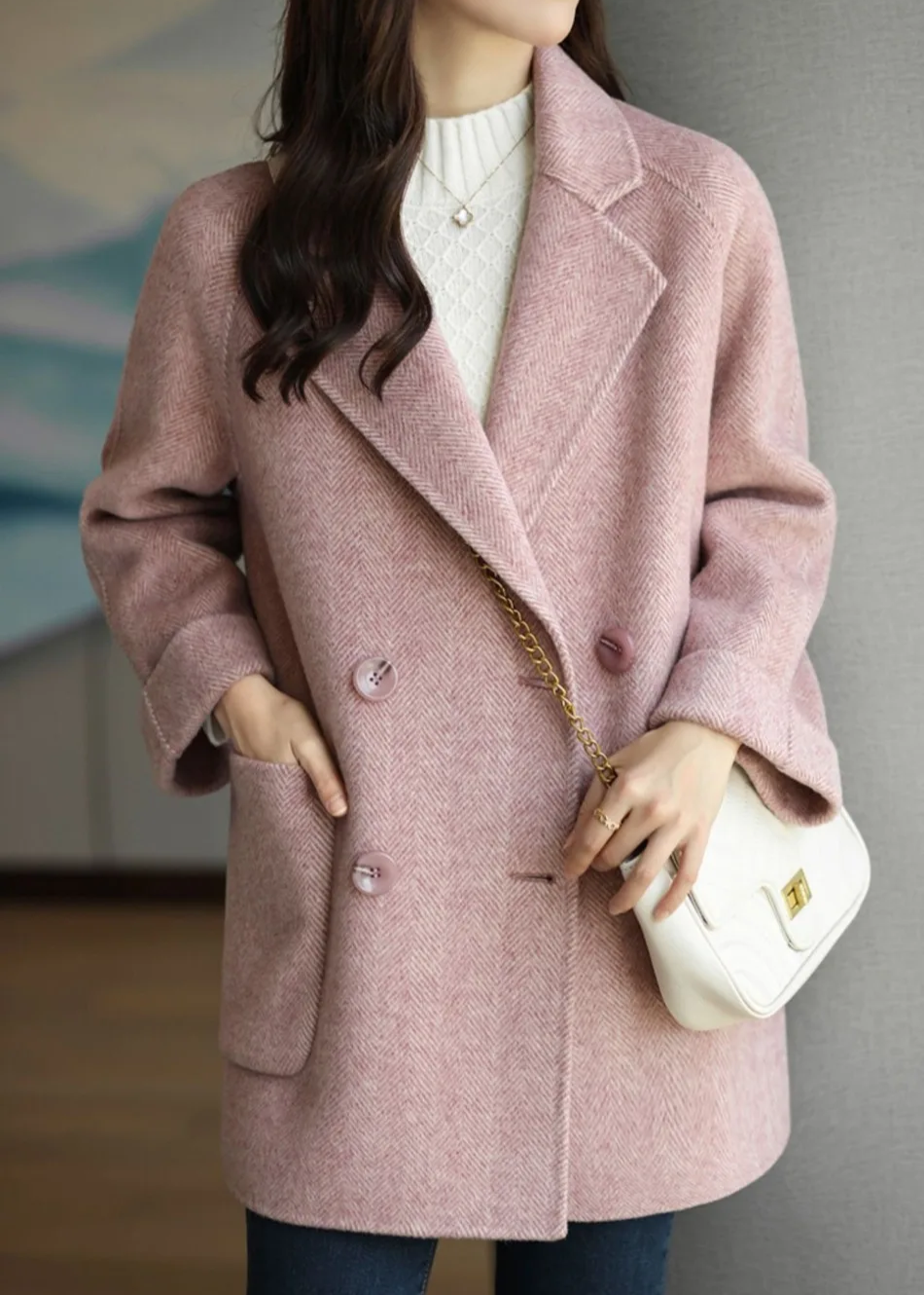 Women's Oversized Herringbone Wool Blend Coat