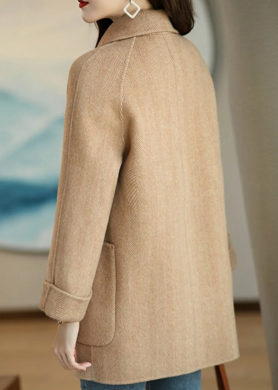 Women's Oversized Herringbone Wool Blend Coat