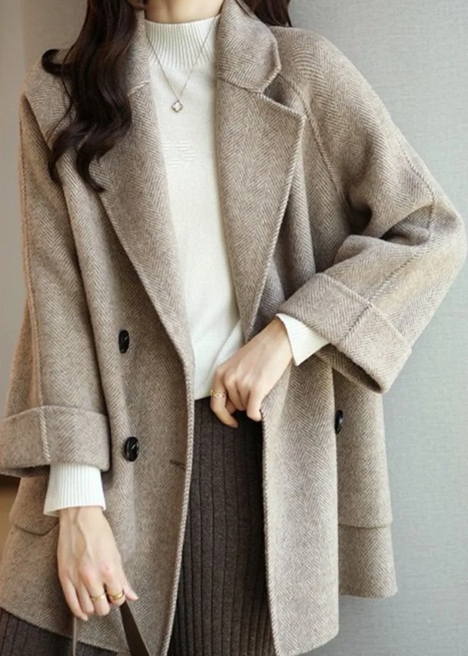 Women's Oversized Herringbone Wool Blend Coat