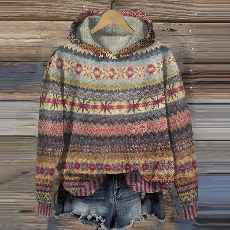 Women's Patterned Knit Hooded Sweater