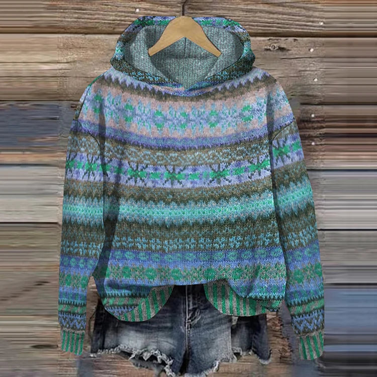 Women's Patterned Knit Hooded Sweater