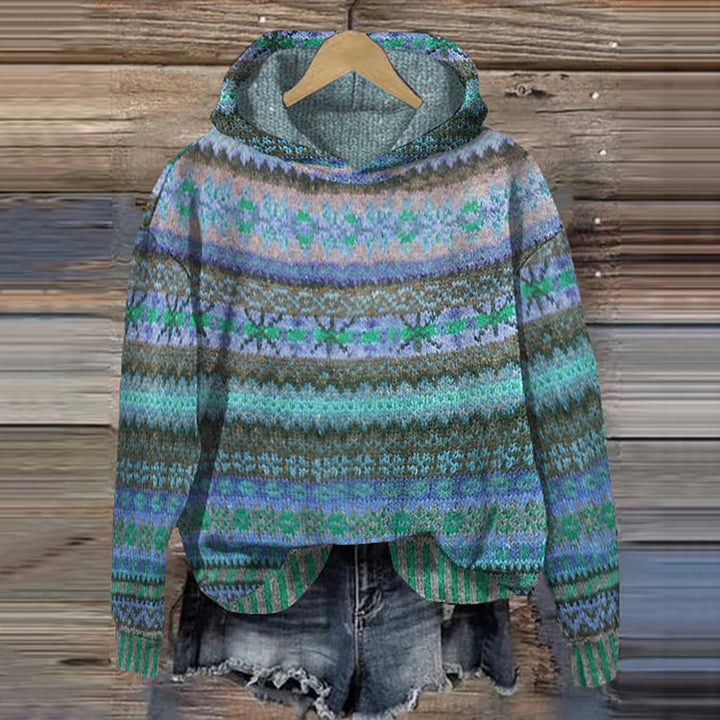 Women's Patterned Knit Hooded Sweater