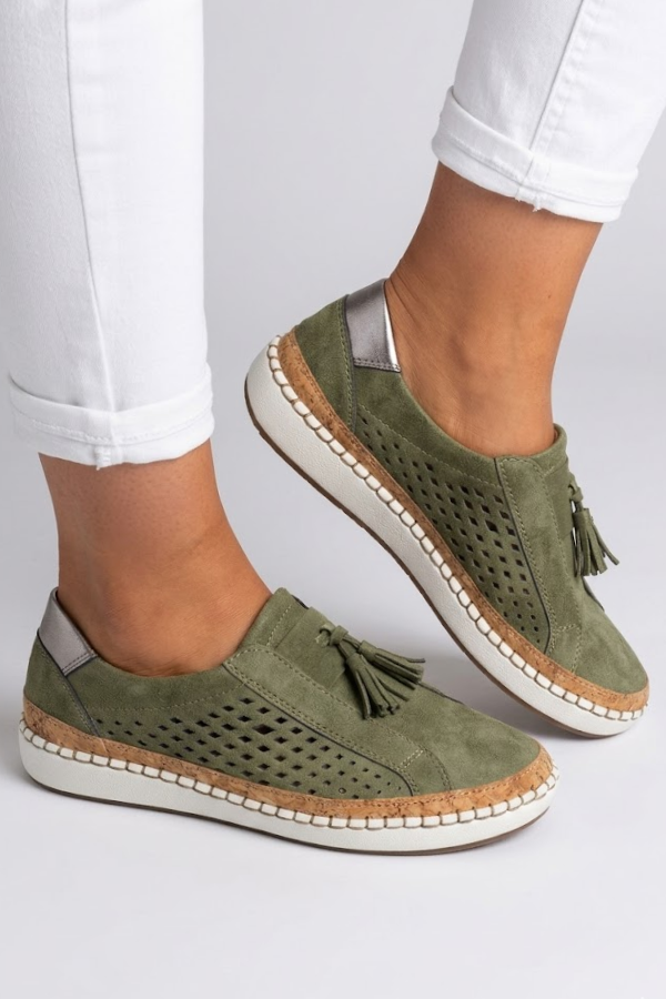 Women's Perforated Tassel Slip On Sneakers