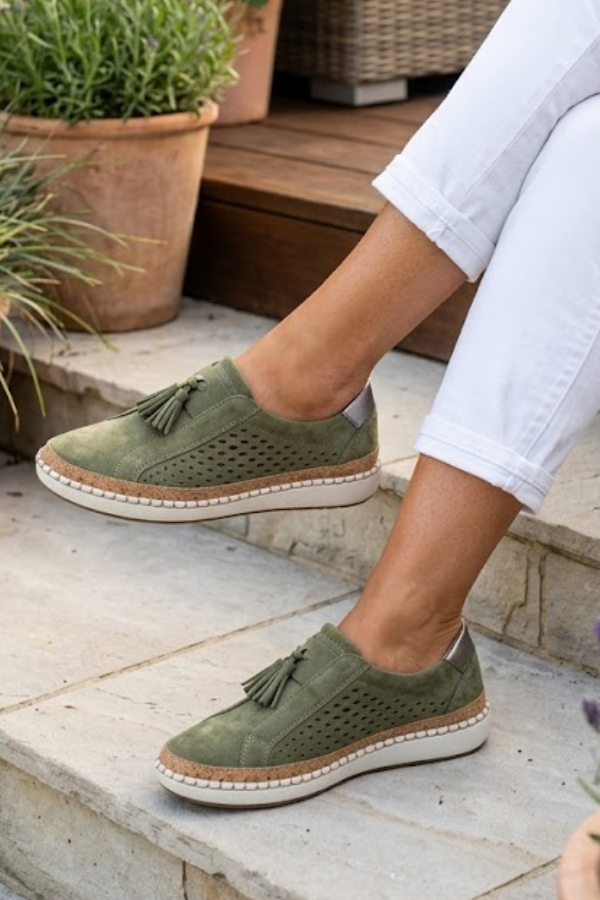 Women's Perforated Tassel Slip On Sneakers