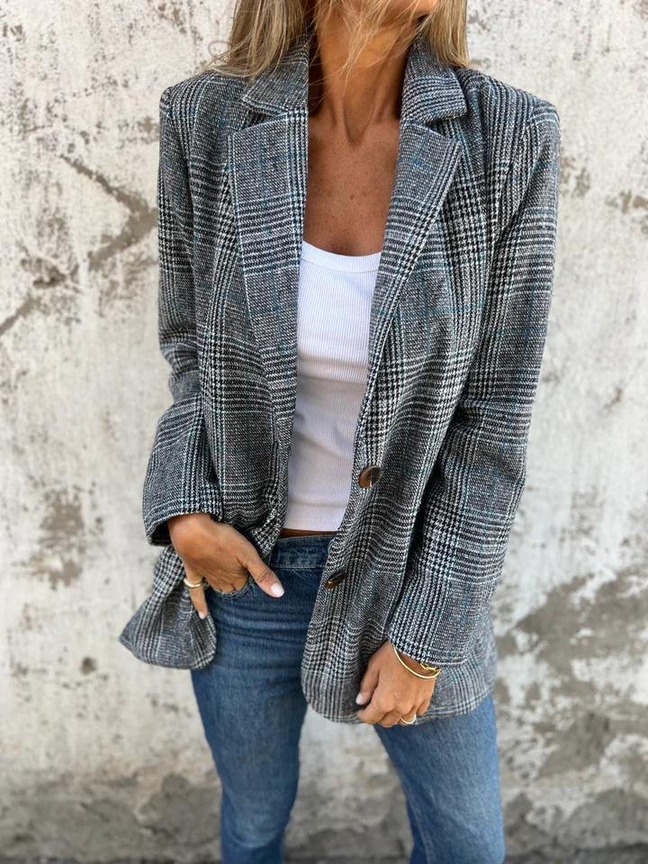 Women's Plaid Notch Lapel Button Front Blazer