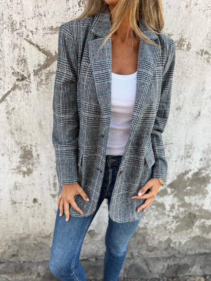 Women's Plaid Notch Lapel Button Front Blazer