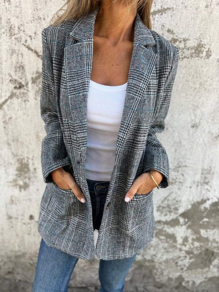 Women's Plaid Notch Lapel Button Front Blazer