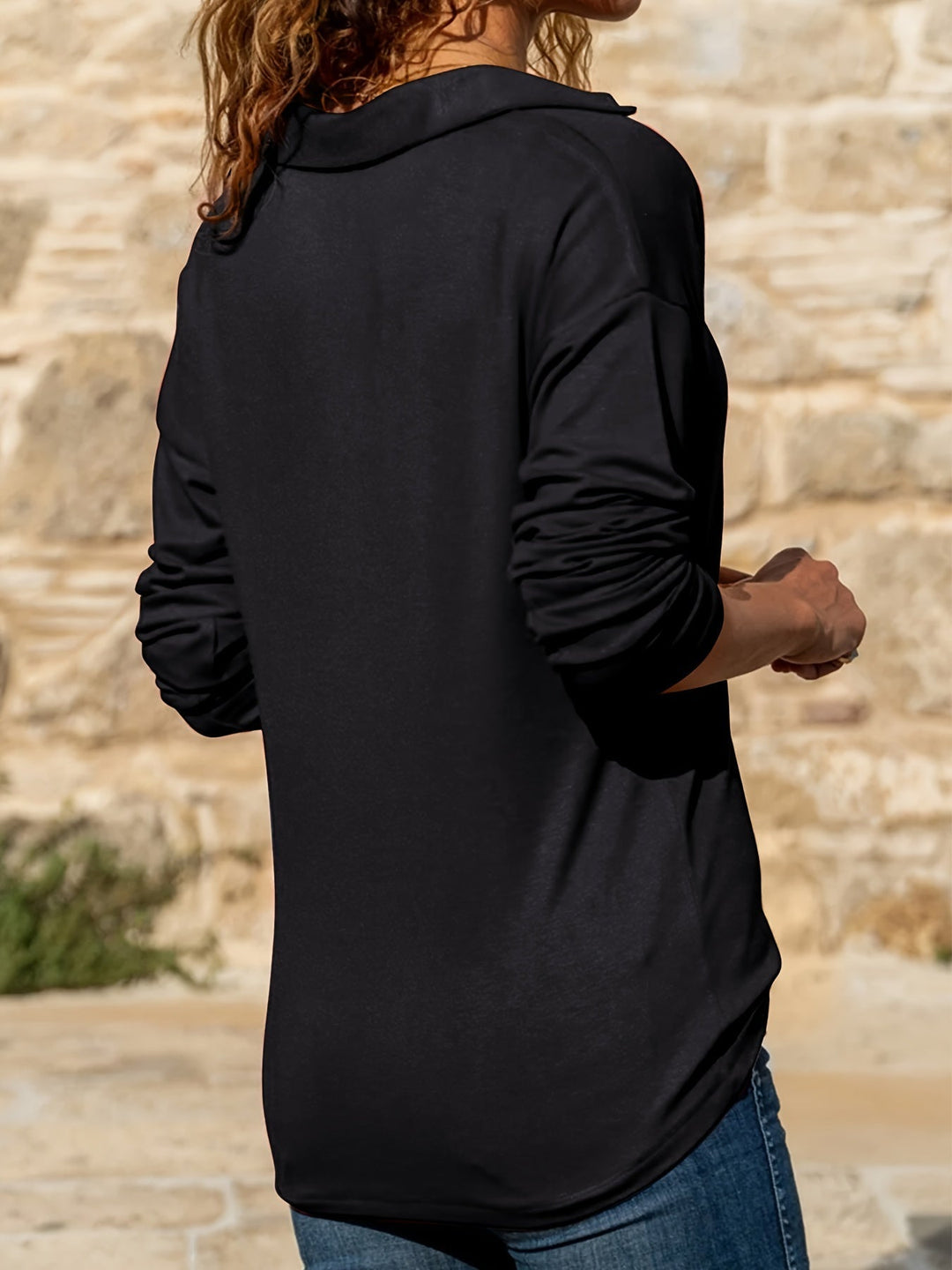Women's Quarter Zip Collared Long Sleeve Top